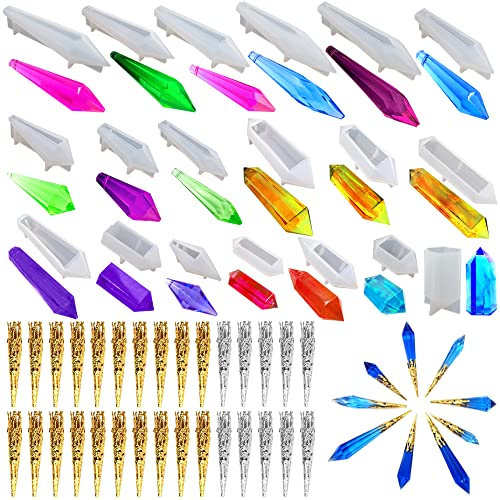 20 Stück Pendel-Kristall-Harzformen, AFUNTA Anhänger Harz Schmuckformen Multi-Facet Edelstein Harz Formen Silikon für Schmuck Halskette DIY Handwerk mit 30 Stück Perlenkappen