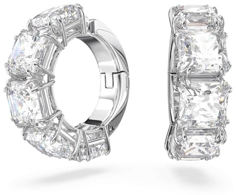 Swarovski Orecchini a clip Millenia, Taglio squadrato, Bianchi, Placcato rodio