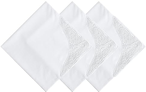 PACGOTH Taschentücher für Damen, 100 % Baumwolle, bestickt, Damen-Taschentuch, weiße Spitze, Hochzeits-Taschentücher, Muster 1 - 3 Stück, 17*17
