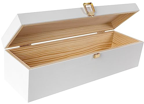 Creative Deco Scatola in Legno per Vino da Decorare Bianca | Cassetta Legno Porta Bottiglie Regalo da 1 Bottiglia da 0,7l | 35.1 x 11 x 9.8 cm (+/- 1 cm) | Cassetta Vintage con Coperchio e Serratura