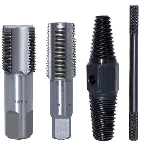 RUNYU 4 Piezas Kit Extractor Tornillos Rotos, 1/2 y 3/4 Machos Para Roscas, Extractor de Tornillos con Barra de Metal, Machos Profesionales Para Rosca de Reparación