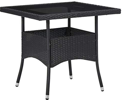 CIADAZ Garten-Esstisch, Gartentisch, Terrassentisch, Esstisch Garten, Gartenesstische, Gartenmöbel, Außentisch, Schwarz Poly Rattan und Glas