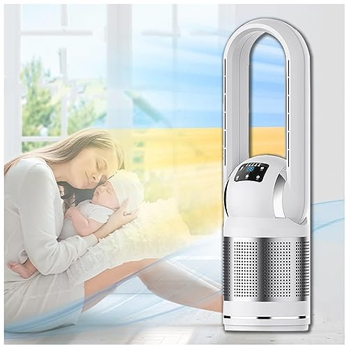 JUNZAI Ventilador Sin Aspas Con Control Remoto Pantalla Led Ventilador torre Silencioso 3 Modos 8 Velocidades torre Ventilador Aire Frio Oscilación 80° Temporizador 8H