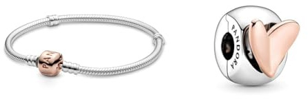 Pandora Moments Schlangen-Gliederarmband mit Zylinderverschluss aus Sterling-Silber & ROSE Charm freihändiges Herz Rose 788697C00