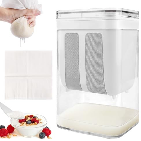 BYZESTY Colador de yogur casero griego para yogur, separador de suero de leche, yogur, yogur, queso fresco, máquina de yogur con colador de malla, paño de filtro
