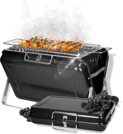 Tragbarer Holzkohlegrill 'Portable' mit Tragegriff für unterwegs in Schwarz