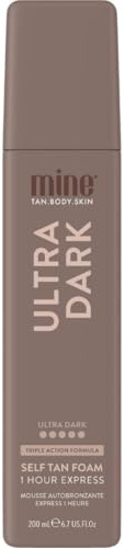 MineTan Ultra Dark Self Tanning Mousse | Bronze Collection - 1 Hour Instant Express, Face & Body Fake Tanner, Triple Action Skin Hydrating Formula, Coconut Scented, 200 ml