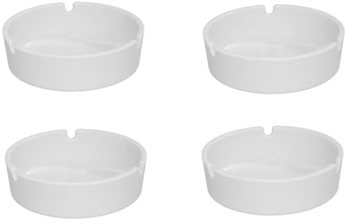 Acan Tradineur - Pack de 4 ceniceros Redondos de plástico, Cuenco, Recipiente con Muescas para Cigarrillos, Uso Interior y Exterior, hostelería, hogar (Blanco, Ø 10 cm)