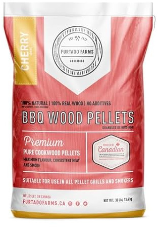 FURTADO FARMS - Pellet BBQ Furtado Farms CHERRY, Legno di Ciliegio Ideale per Manzo, Polo, Maiale, Agnello e Pianificati, Affumicatura Dolce e Fruttata, 13,6 kg