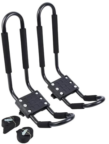 Dachgepäckträger 2PCS J Bar Querlatte Auto Dach RackKajak Fracht Zubehör Surfbrett Ski Bord Kanu Träger Heavy Duty Mit Riemen Schaum Schutz Auto Dachträger