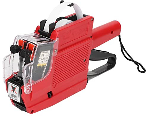 Hapivida Preisauszeichner Set MX-6600 10 Ziffern 2 Zeilen Einzelhandel Preisschild Pistole Kit Preisauszeichnungspistole Befestigungswerkzeug mit Tintenrolle, Rot