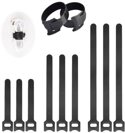 Cable Ties Reusable, 50 Pcs Adjustable Multi-Purpose Cord Straps Black Hook and Loop Nylon Cable Wraps 4/6/8 Inch Wire Organizer for Headphones Phones Electronics Wire Cable Tidy Management