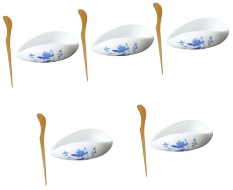 DEARMAMY 5 Sets Ceramic Tea Tea Scoop Set Leaf Storage Dish Accessories for Home Office Restaurant
