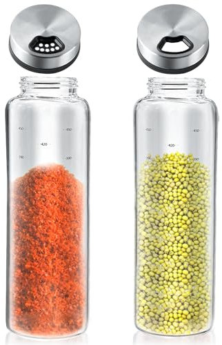 Portaspezie Borosilicato, 2 Pezzi Barattoli Spezie con Coperchi Rotanti, Barattoli Portaspezie in Vetro Borosilicato, Barattoli per Spezie da 500 ml, Adatti per Cucina,Barbecue All'aperto