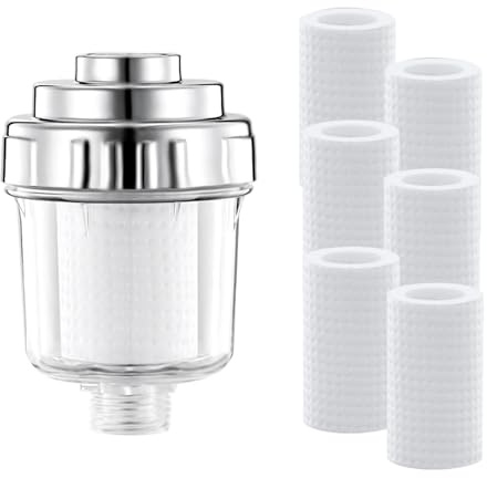 Filtre de Douche, Filtre à Eau de Pommeau de Douche, Filtre Eau pour Pipeline, Filtre Anti Calcaire avec 6 Filtres Remplaçables, Filtration Efficace des Impuretés D'eau