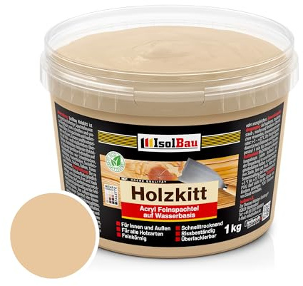 Isolbau - Holz-Spachtelmasse 1 kg - Holzspachtel Holzkitt Außen und Innen - Holz-Reparaturspachtel - Holzreparaturmasse - Holz-Fertigspachtel - Schnelltrocknend - Buche Natur (Nr. 25)