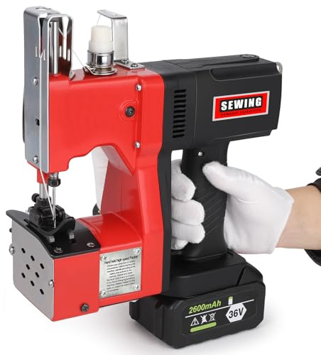 Elektrisch Sacknähmaschine Tragbare mit Akku, 210W Akku Sacknähmaschine, Elektrische Beutelverschließmaschine, Elektrische Verpackungsbeutel für Gewebesack/Papiersack/Sandsack/Jutesack/Leder