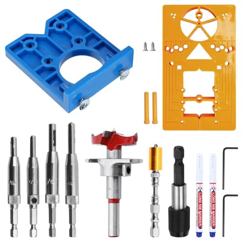 CeTsronixoC 35 mm Scharnierbohrer-Set mit Bohrlehre für Schranktüren | 35-mm-Bohrlehre mit Scharnierbohrern, Schnellwechselhalter und Positionierplatten für die Montage von Schrankscharnieren.