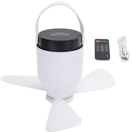 Ventilador para acampar, Ventilador de techo para carpa recargable por USB Ventilador portátil para colgar con control remoto y linterna LED, para carpa con dosel, autocaravana