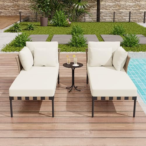 YuQozii Multifunktional! Belastbarer Outdoor-Loungesessel + Balkonmöbel-Set, inklusive 4 waschbaren Kissen und Couchtisch (weiß+schwarz+braun)