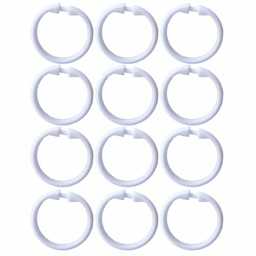 Kutesna 12 PCS White Plastic Shower Curtain Rings, Easy Snap Closure Shower Curtain Hooks