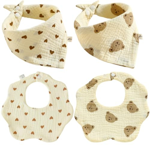 4 Pezzi Bavaglini Neonato, Bavaglini per Neonati in Morbido Cotone, Drool Bavaglini Super Assorbenti, Baby Assorbenti Morbidi Panno Drool per Burp