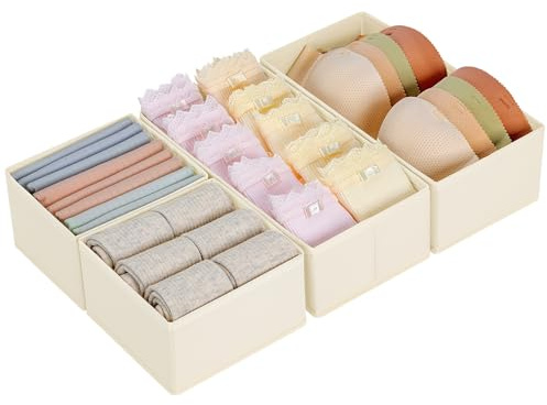 DIMJ Organizer per Cassetti Organizer per Armadio, Divisori per Cassetti Separatori per Cassetti Organizzatore Cassetti, per Calze, Biancheria Intima, 4 Pezzi(Beige)