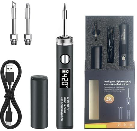 Treedix Kit de fer à souder sans fil rechargeable par USB avec écran LCD, contrôle numérique 5 températures (260 ° C-420 °C), 3 pointes à souder électriques pour réparation, PCB, fabrication de bijoux