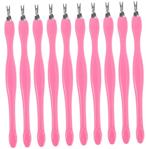 UKCOCO Strumenti Per Manicure 10 Pezzi in Acciaio Inox Spingi Cuticole Doppia Estremità e Forchetta Per Rimozione Pelle Morta, Pedicure Professionale e Cura Unghie a Casa, Impugnatura Antiscivolo Rosa
