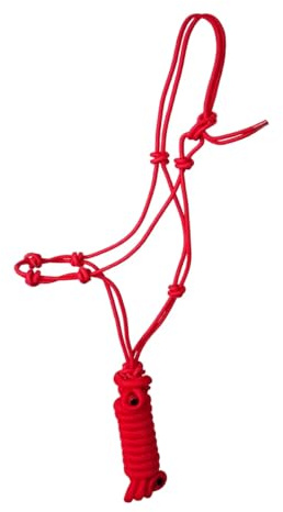 JF-Reitsport Knotenhalfter-Set mit 4 Knoten, Seilhalfter mit 280 cm Führstrick, Größe Full, (Rot)