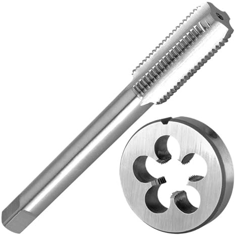IndusTradCorp Metrischer M12x1,5 Rechtsgewindebohrer- und Schneideisensatz, M12x1,5 HSS-Maschinengewindebohrer und Rundschneideisen