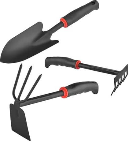 TOYANDONA Outils Jardin Fer Pelle Large Râteau et Bineuse Double Poignées Antidérapantes Colorées Outils Main pour Jardinage Maison Balcon ou Pot Noir