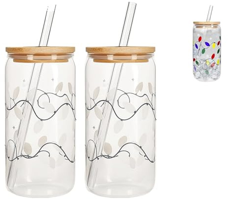Color Changing Christmas Cup, 2Pc Christmas Colour Changing Cups with Lids and Straws, Reusable Color Change Glass Cup Decorative Mug for Iced Coffee Cold Water Milk Beverage