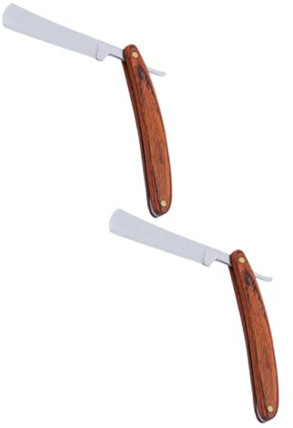BAZEITFLOW 2 Stück Vintage Rasiermesser mit Rutschfestem Holzgriff Edelstahl Klingen Sicherer Bartschneider für Herren Vielseitiger Rasierapparat für Kopf Bart und Augenbrauen Leicht und