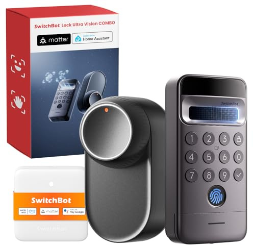 SwitchBot WiFi Smart Lock Ultra with Keypad Vision Pro, 3D Face & Palm Vein Recognition, Contactless Unlock, Fits Euro Profile Cylinder, Supports Matter, Alexa, Google, IFTTT