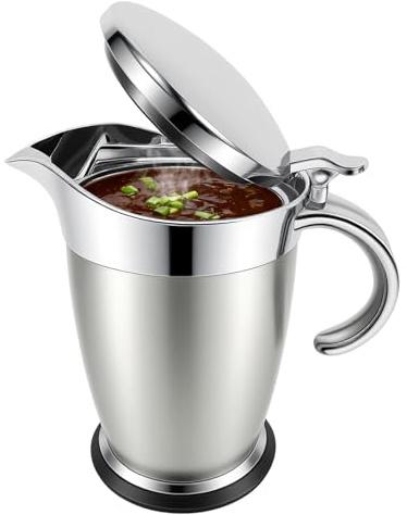 750ml Gravy Boat with Lid, Stainless Steel Gravy Jug, Double-Walled Insulated Gravy Jug for Gravy Custard Cream Sauce, Keeps Food Warm or Cool (750mL)