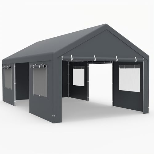 COSTWAY Tettoia per Auto Impermeabile Portatile, Riparo Esterno con Finestre Zanzariere Avvolgibili, Pareti e Porte Rimovibili, per Auto,Camion e Feste (600 x 361 x 295 cm)