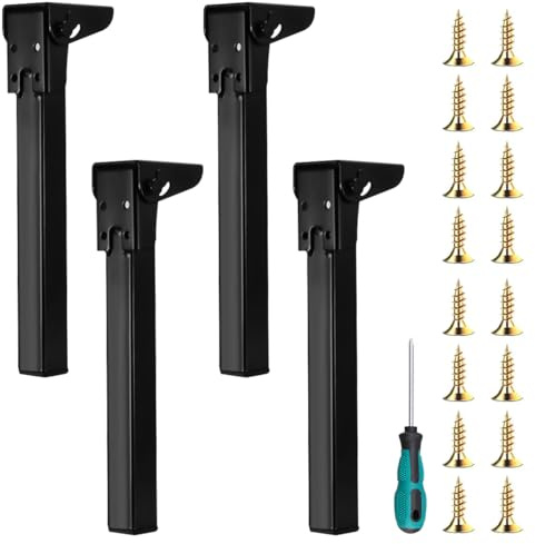 4 Stück Tischbein Klappbar, 60CM Klappbare Tischbeine Metall Schreibtischbeine, 90° Selbstsichernd Klapptischbeine Schwarz Tischfüße Möbelfüße mit Bodenschoner Ersatz Füße für Esstisch, Schreibtisch