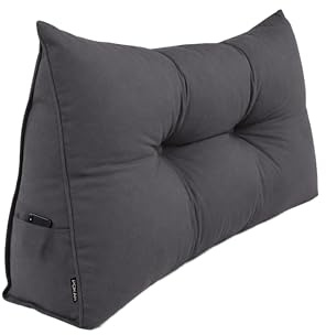 POKAR Cojín de Respaldo 70x50x20 cm | Almohada de Lectura para Cama y Sofá | Cojín en Cuña con Apoyo para Espalda | Cojín Lumbar con Bolsillos Laterales Prácticos | Certificado Öko Tex | Antracita