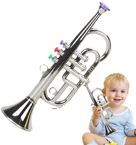 Tromba Giocattolo Bambini 12x9x34cm Materiale ABS Strumento Musicale A Fiato Tri- Portatile Gioco Educativo Musica Scuola Materna Maschi Femmine Casa
