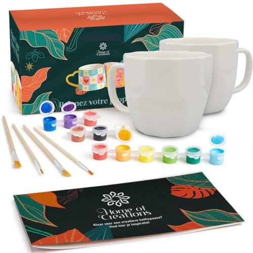 Home of creations Tassen Bemalen Set | DIY Set Erwachsene mit 2 Tassen & Farben | Bastelset Erwachsene zum Gestalten | Kreatives Date Night Set | Geschenke für Frauen | Muttertagsgeschenk