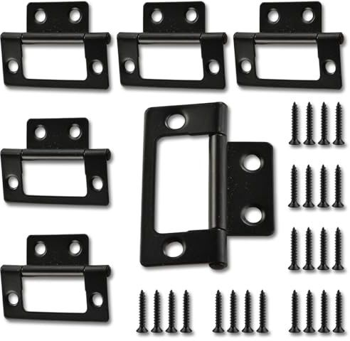 YUNTRUN 6 Pcs Black Door Hinges Flush Hinges, Flush Mount Hinge with Screws for Drawer Box Wardrobe Closet Cabinet Windows (51 x 24mm)