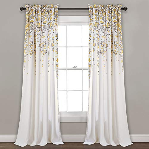 Lush Decor Weeping Flowers - Set di tende oscuranti, 213,4 x 132,1 cm, giallo e grigio, 2 pezzi