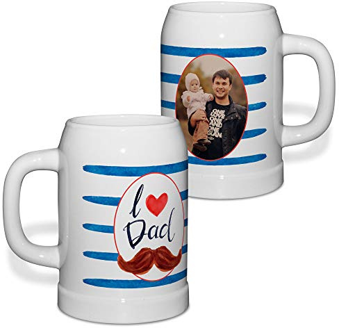 LolaPix Chope à bière personnalisée avec Votre Photo, Image, nom ou Texte. Divers modèles Cadeau Original pour Papa. Love Dad