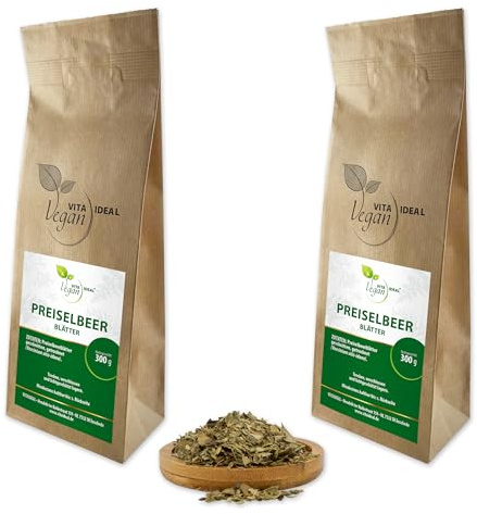 VITA IDEAL Vegan® PREISELBEER - Blätter 2x 300g geschnitten & getrocknet - Vitis idaeae folium - PREISELBEERBLÄTTER - Preisel - Beerblätter Kräuter Tee & Aufguss, ohne Zusatzstoffe.