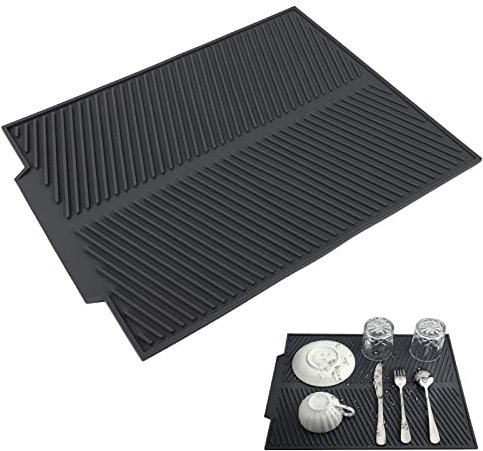 Alfombrilla Escurreplatos, Esteras de secado de platos de silicona para encimeras, resistentes al calor esterilla de fregadero para vajilla, Manteles Individuales Antideslizante 17''X13 ''(gris)