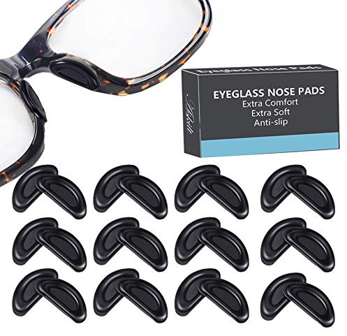 Eyeglass Nose Pads, Adhesive Anti-Slip Nose Pads, Soft Silicone Nose Pad Cushion for Glasses, Eyeglasses, Sunglasses, 12 Pairs (Black)
