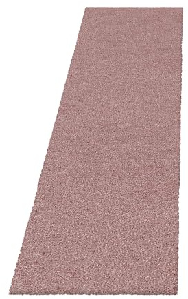 SIMPEX Shaggy Hochflor Teppich Rosa 80x250 cm Extra Weich & Waschbar Jute Rückseite für Fußbodenheizung, Einfarbig & Flauschig für Wohnzimmer & Schlafzimmer