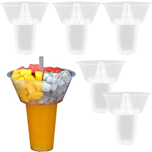 Hemoton Tazze con porta snack sulla parte superiore, set da 5 pezzi, ciotola per patatine fritte, tè, latte, succo, da portare con una sola mano, per cene a casa, feste, 16,48 x 16,48 x 15,49 cm
