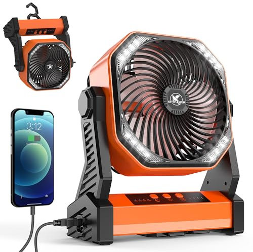 Camping LED Lantern Fan with 20000mAh Rechargeable Battery, 270° Pivot, 4 Speeds, Tent & Desk Use, Power Outage & Hurricane Ready